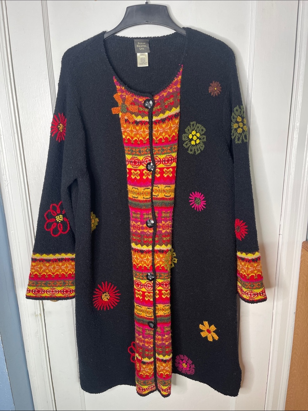 Susan Bristol Cardigan Sweater Duster Black Sunflower Floral Witchy Harvest 2W